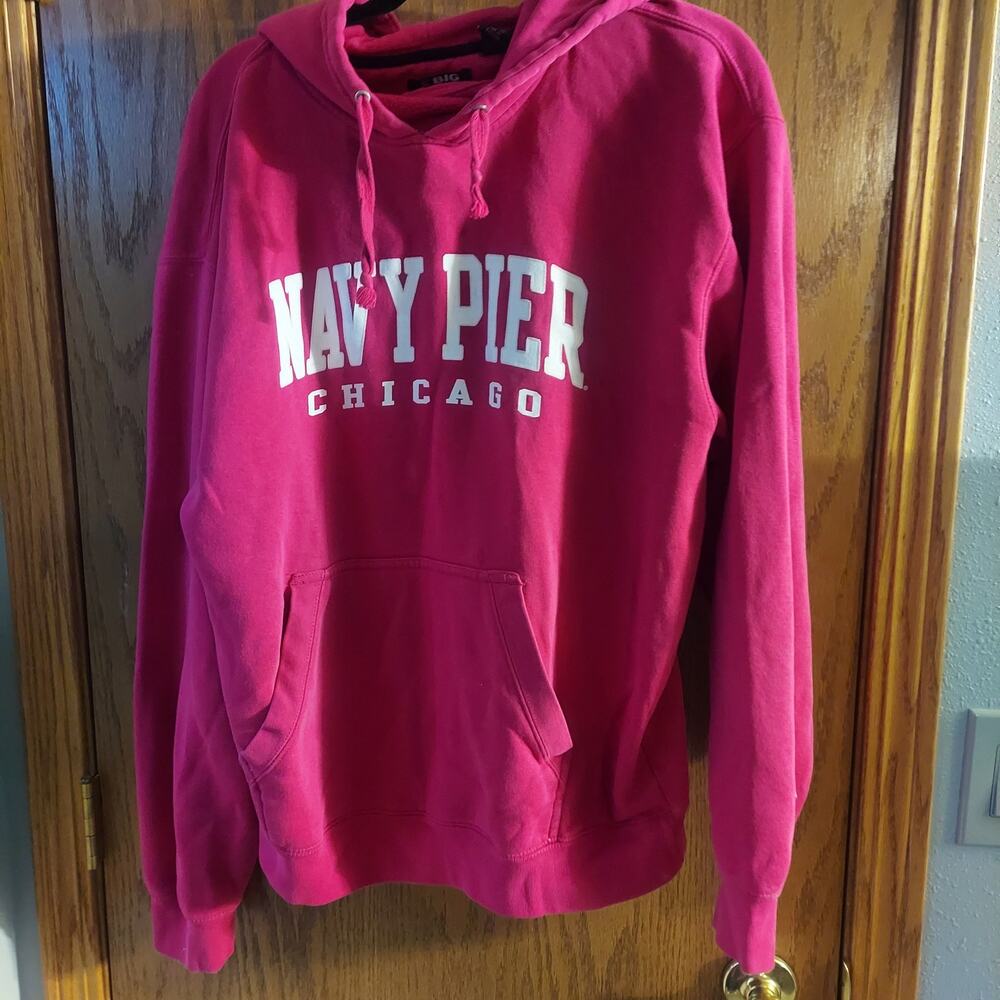 Navy Pier Chicago pink Hoodie Pullover Sweatshirt Cotton Polyester Adult Size XL